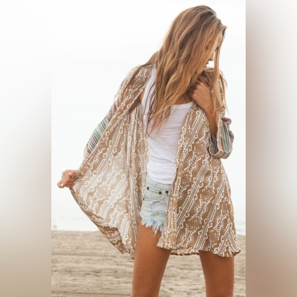 Women's Tan Patterned Swim Cover-Up